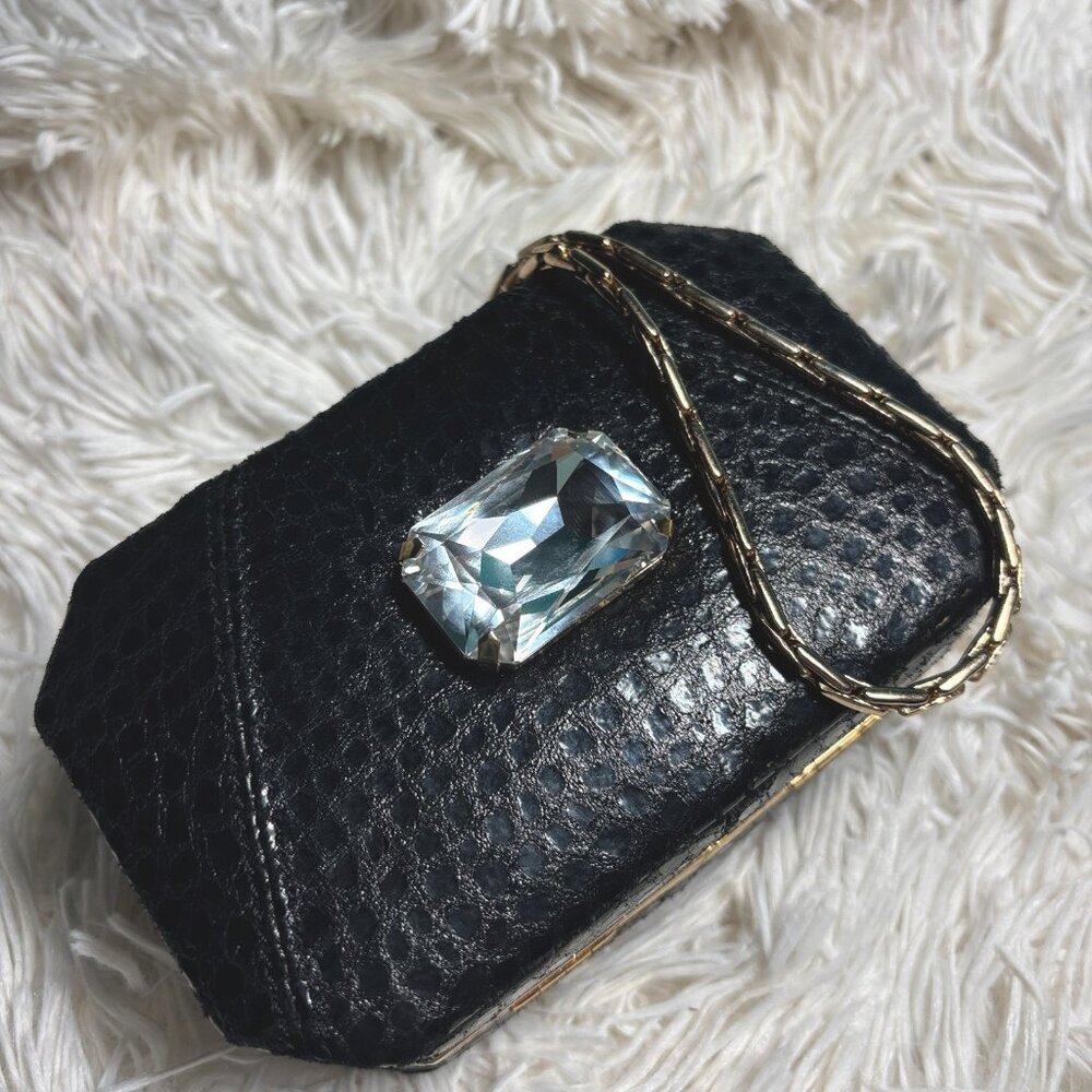 RARE Inge‎ Christopher Snake Skin clutch purse Swarovski Central Crystal MINT